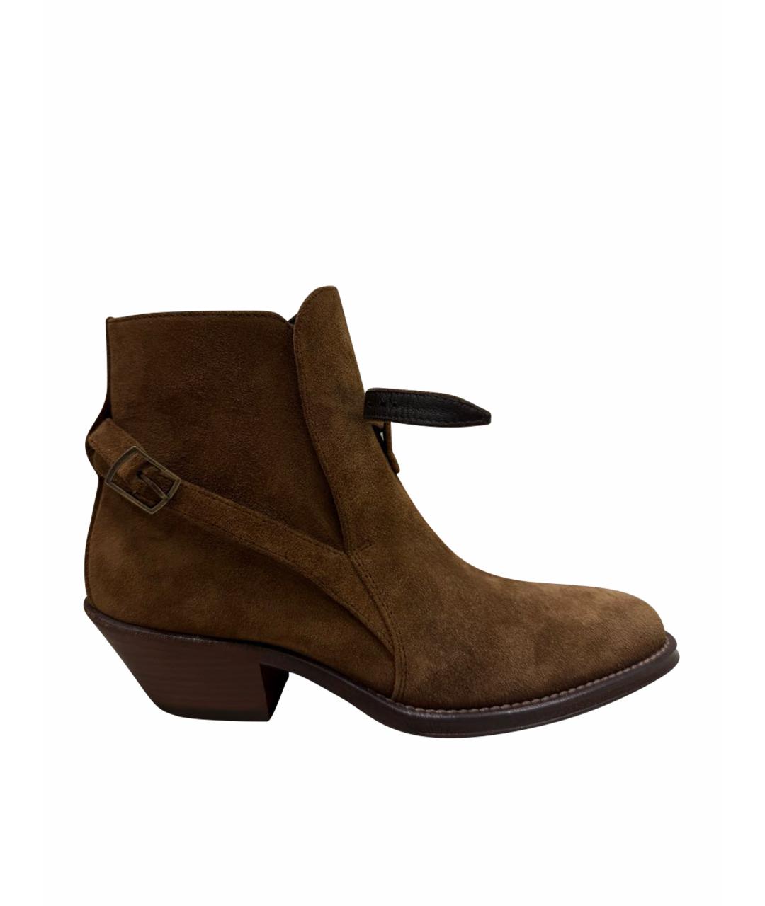 SAINT LAURENT Коричневые замшевые полусапоги, фото 1