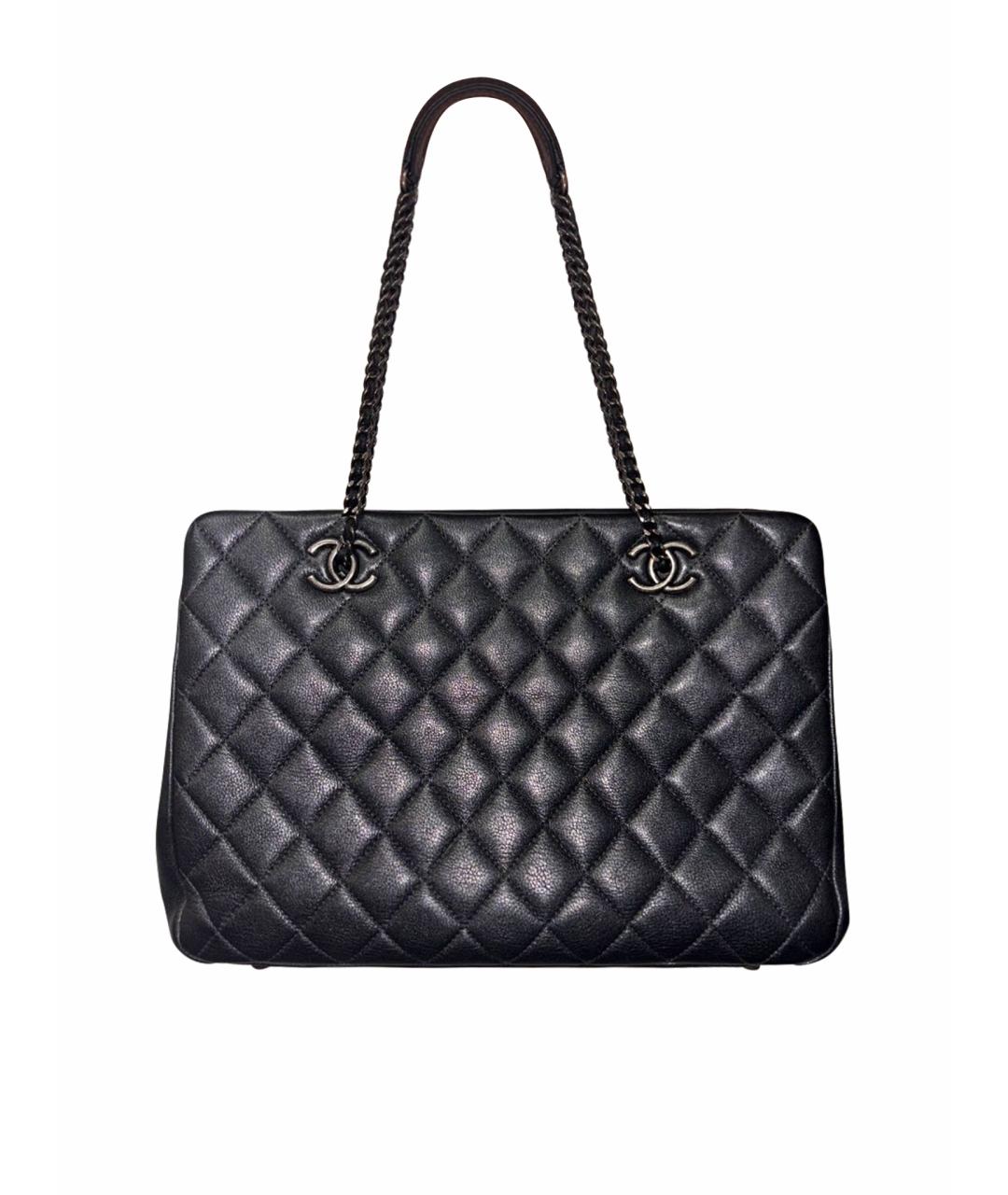 CHANEL Антрацитовая кожаная сумка с короткими ручками, фото 1