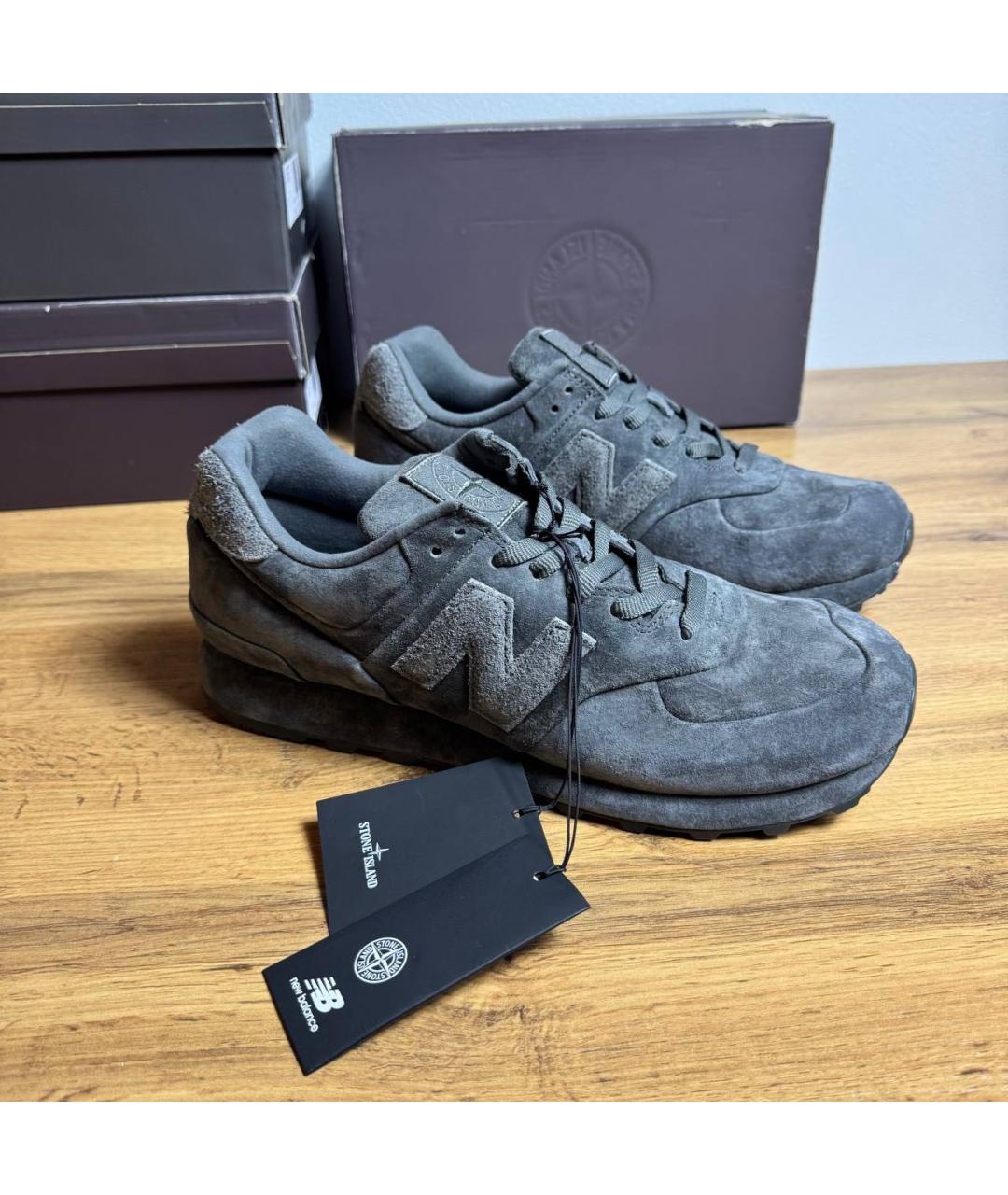 STONE ISLAND Серые замшевые низкие кроссовки / кеды, фото 6