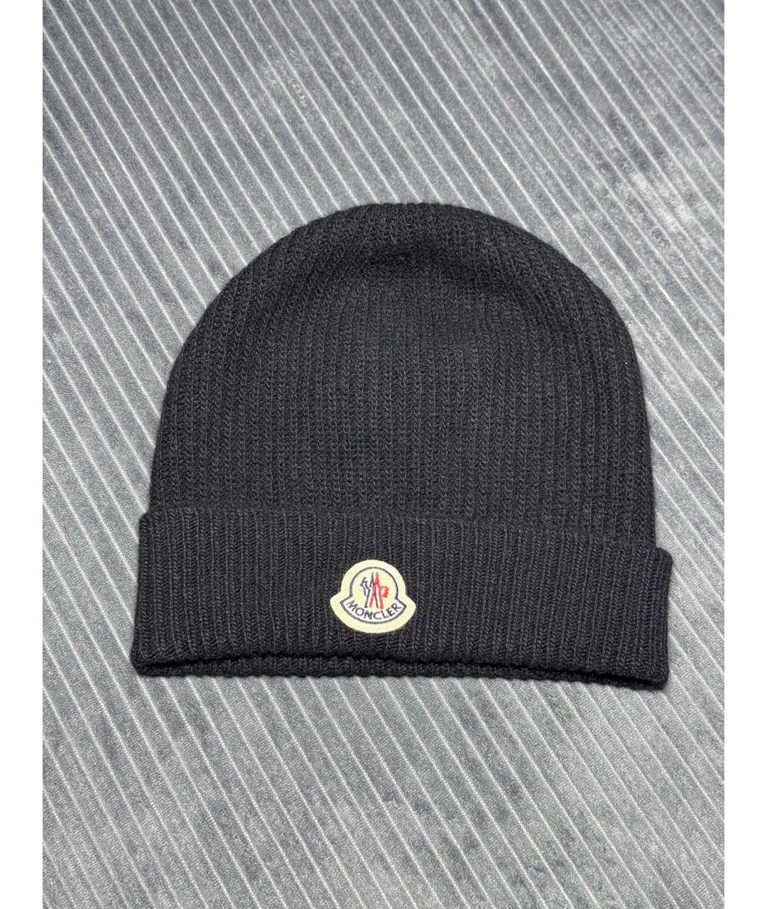 MONCLER Черная шерстяная шапка, фото 2