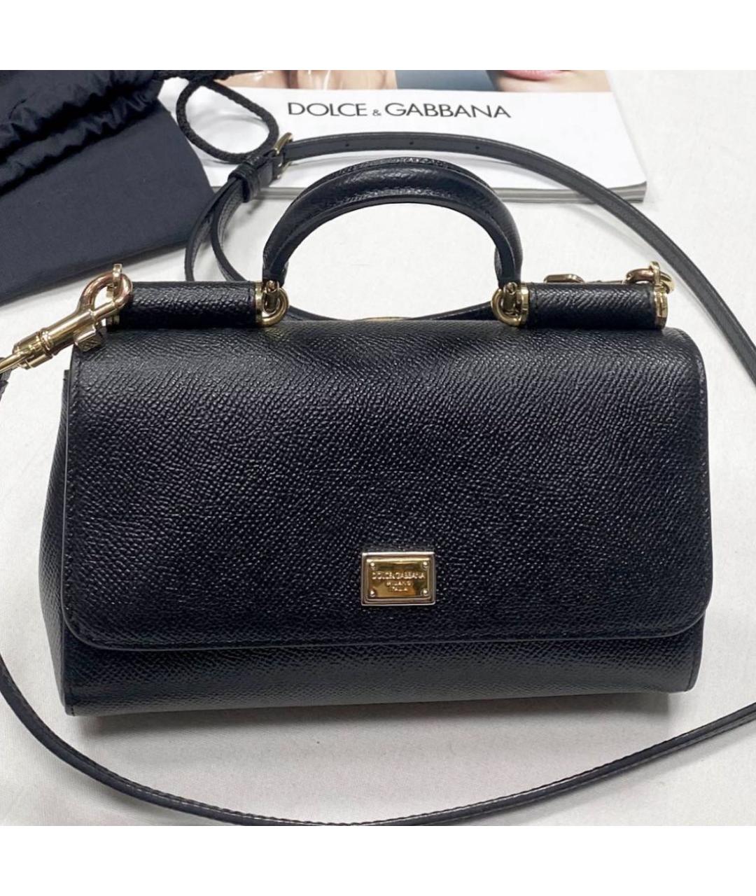 DOLCE&GABBANA Черная кожаная сумка с короткими ручками, фото 5