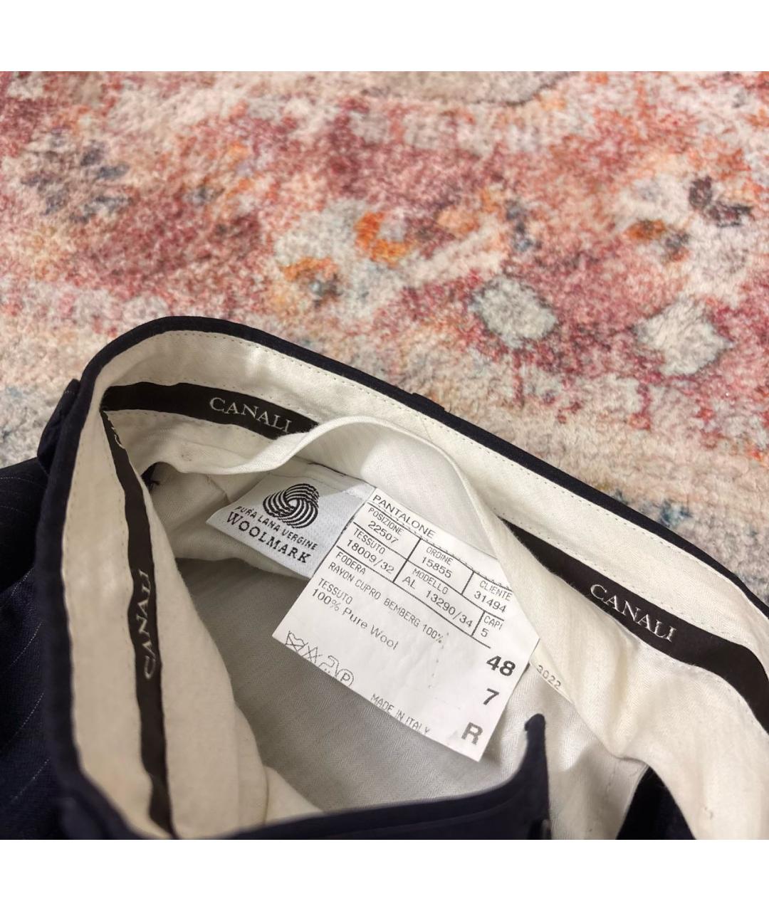 CANALI Темно-синие шерстяные классические брюки, фото 5