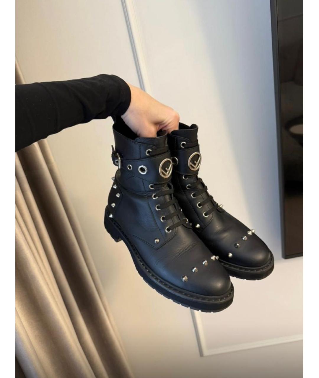 FENDI Черные кожаные ботинки, фото 2