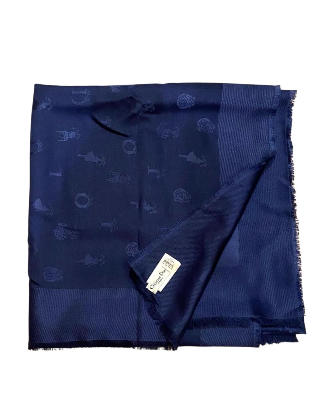 CHRISTIAN DIOR Синий шелковый шарф, фото 1