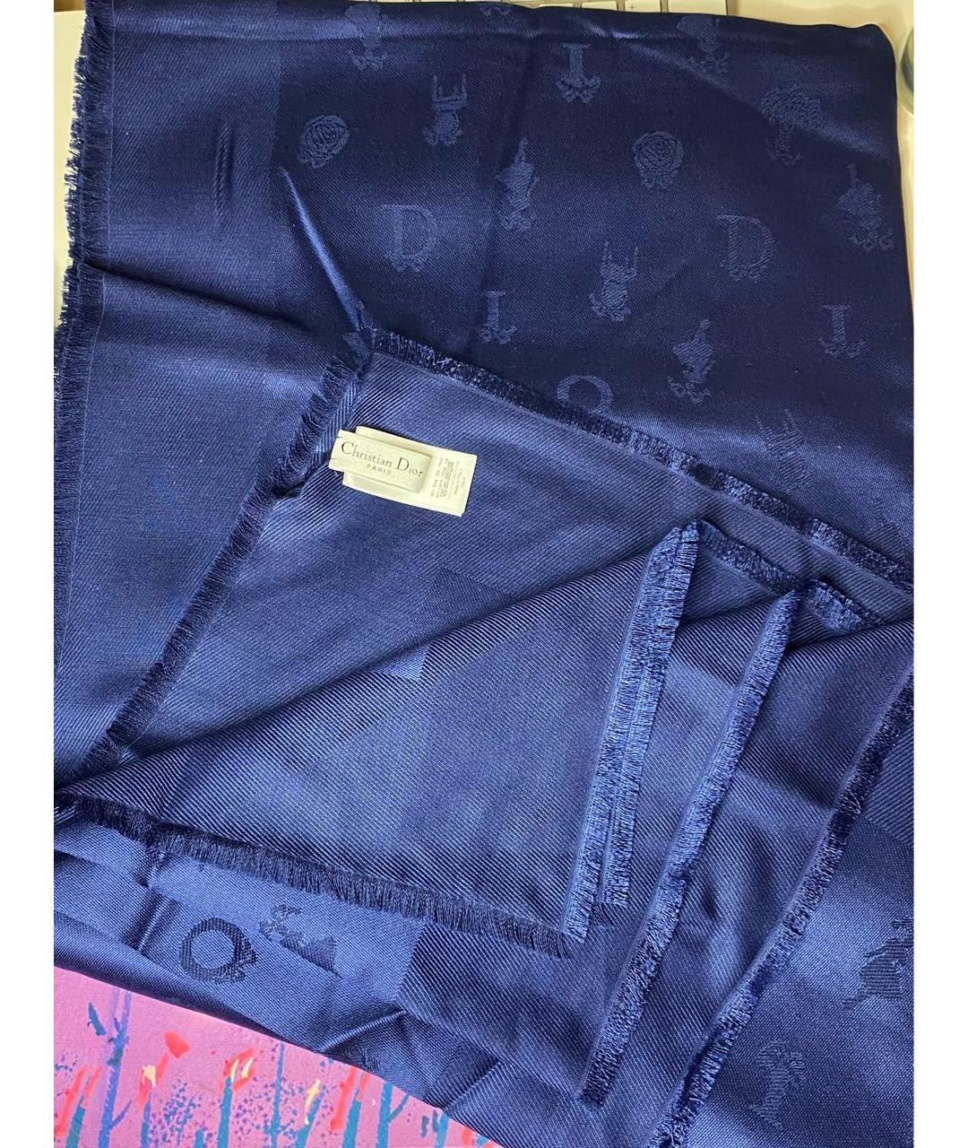 CHRISTIAN DIOR Синий шелковый шарф, фото 3