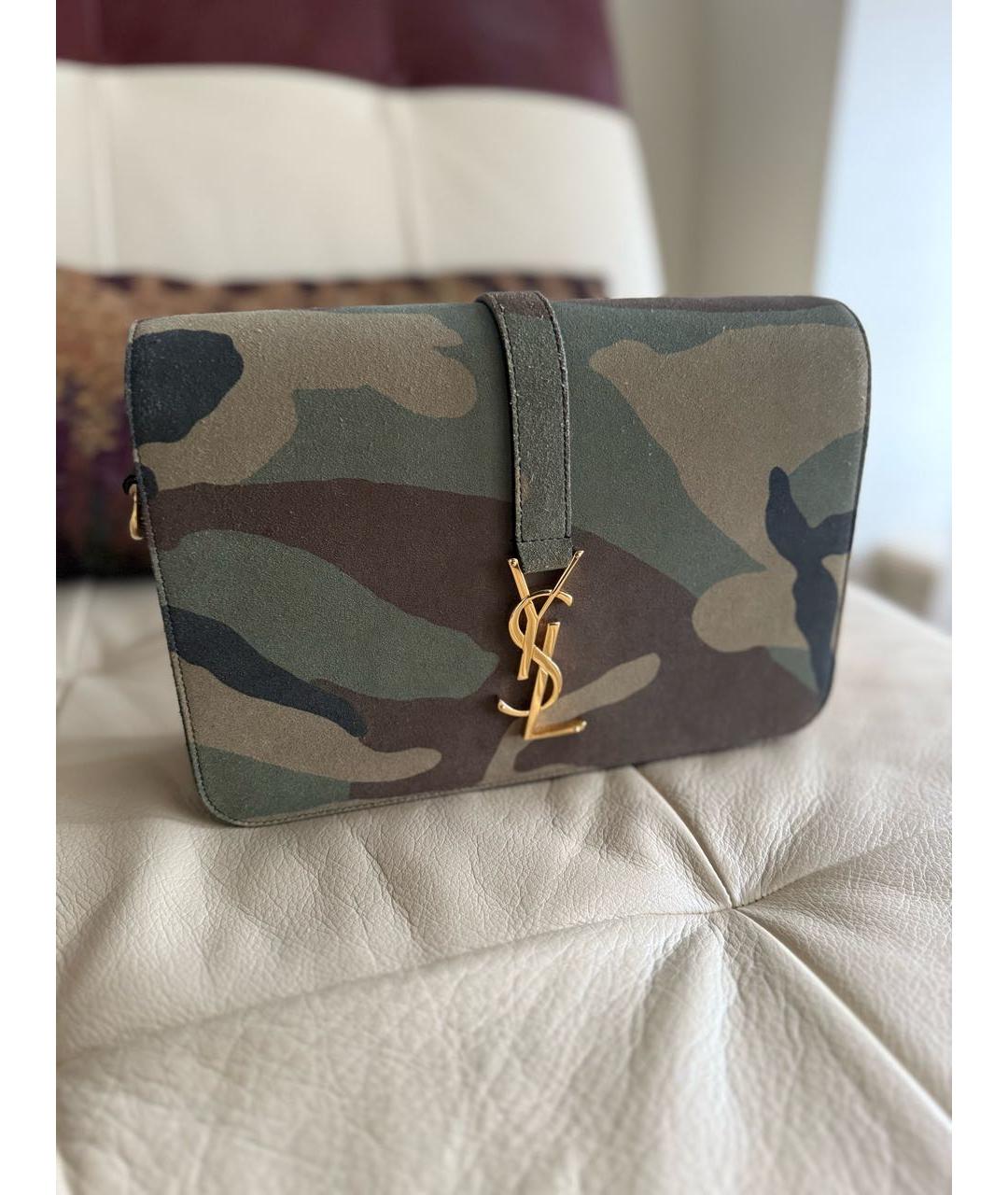 SAINT LAURENT Хаки замшевая сумка через плечо, фото 7