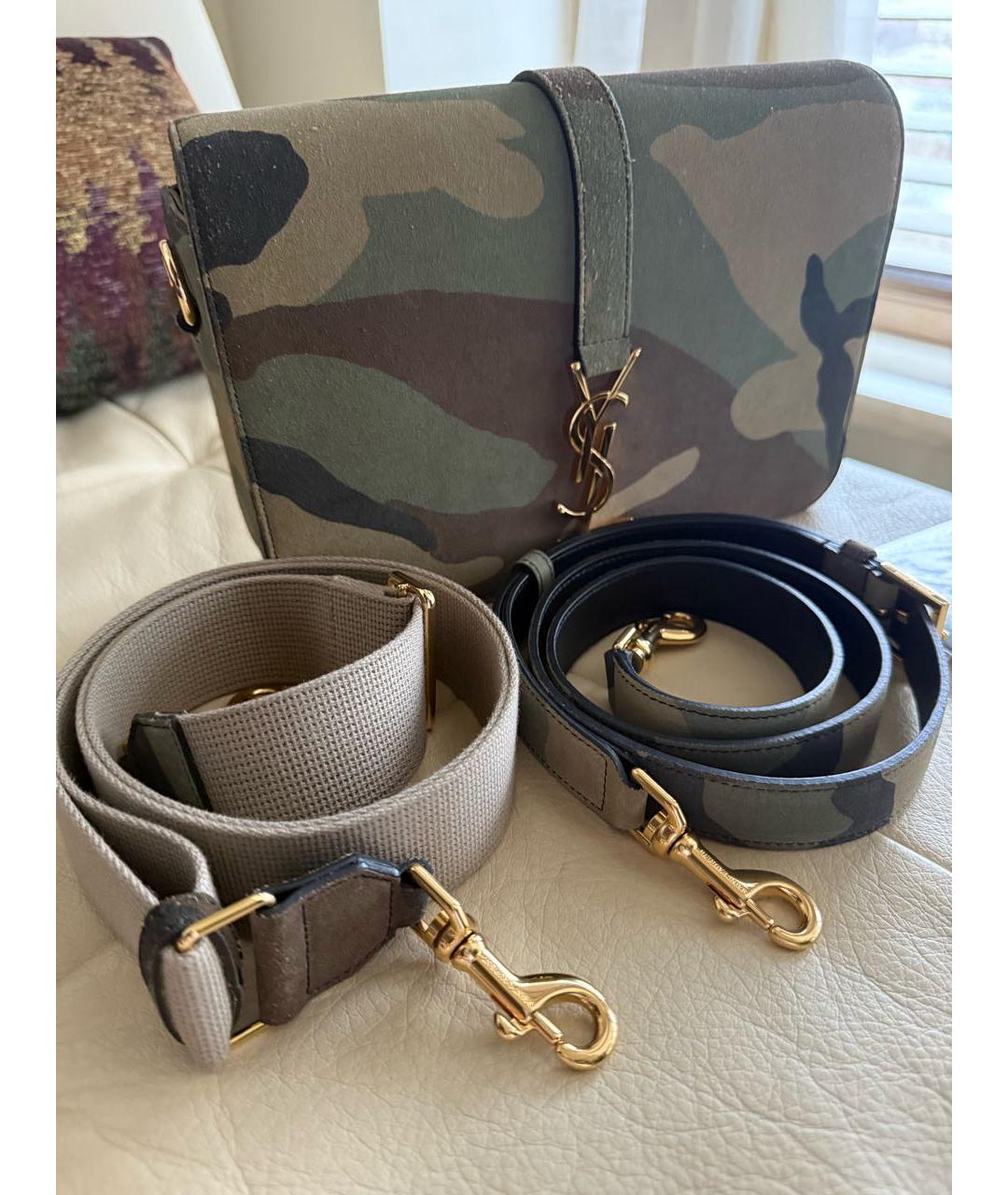 SAINT LAURENT Хаки замшевая сумка через плечо, фото 4