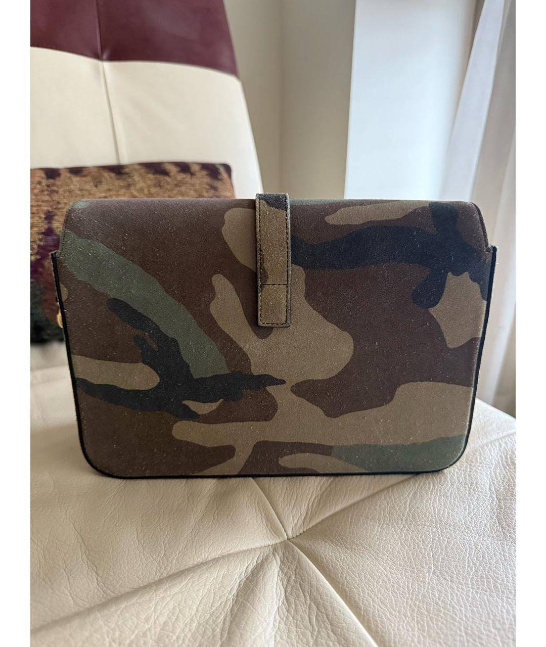 SAINT LAURENT Хаки замшевая сумка через плечо, фото 2