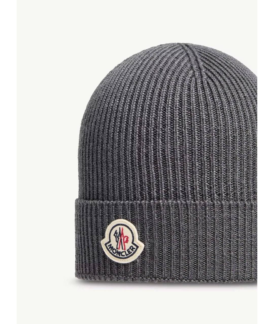 MONCLER Серая шерстяная шапка, фото 3