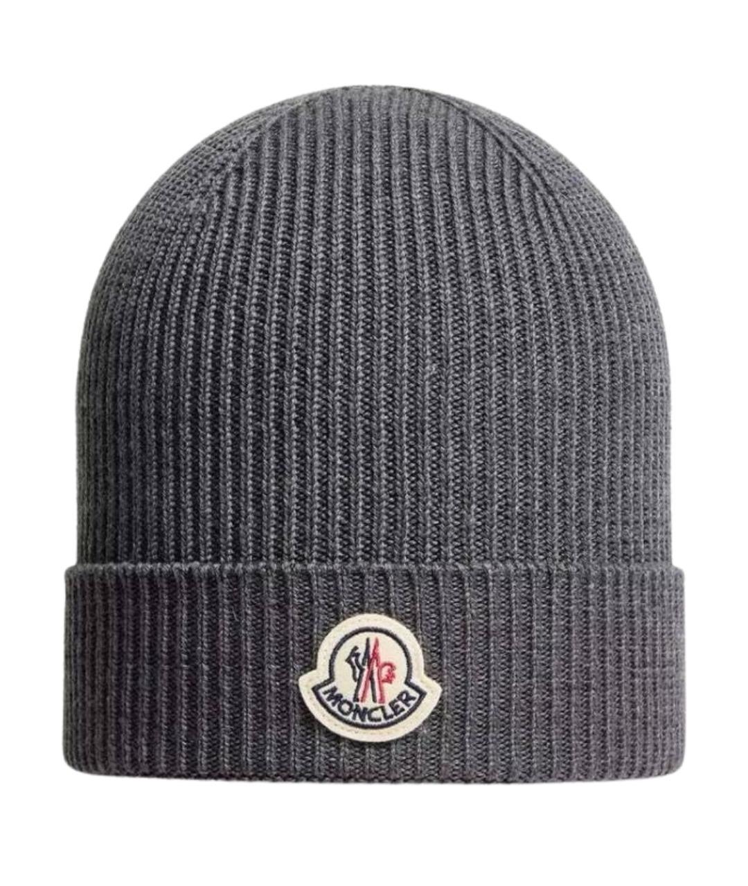 MONCLER Серая шерстяная шапка, фото 1