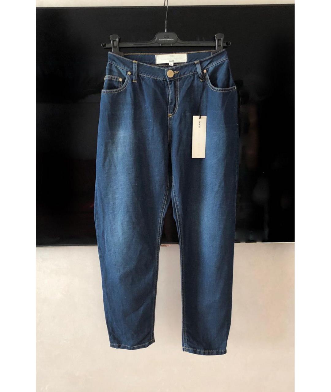 ELISABETTA FRANCHI Синие хлопко-леновые прямые джинсы, фото 9
