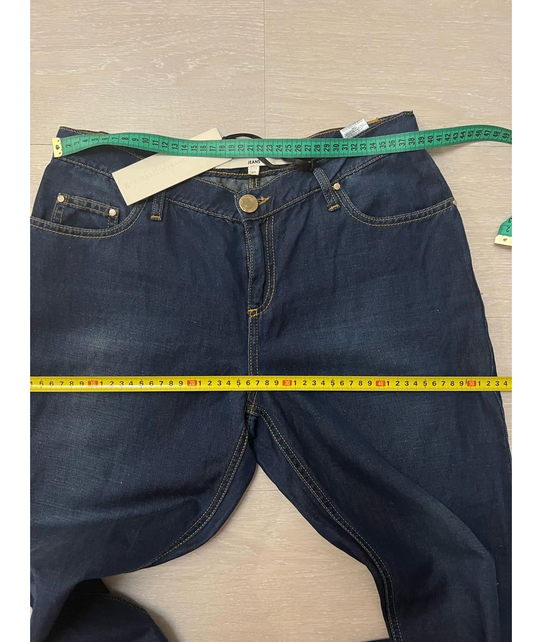 ELISABETTA FRANCHI Синие хлопко-леновые прямые джинсы, фото 6