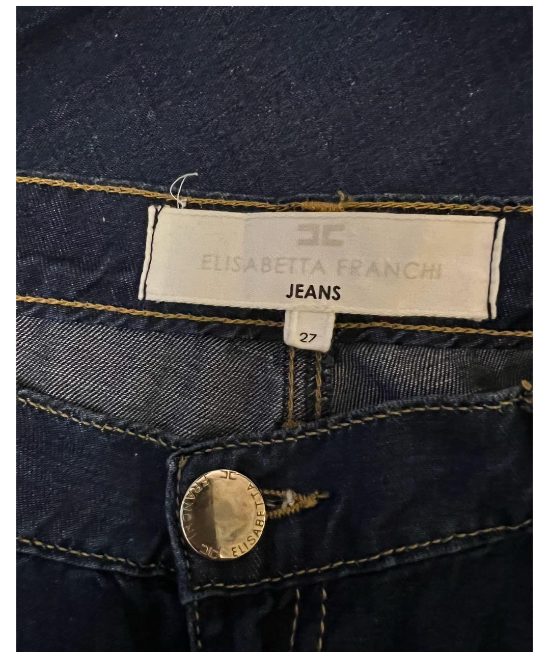 ELISABETTA FRANCHI Синие хлопко-леновые прямые джинсы, фото 3