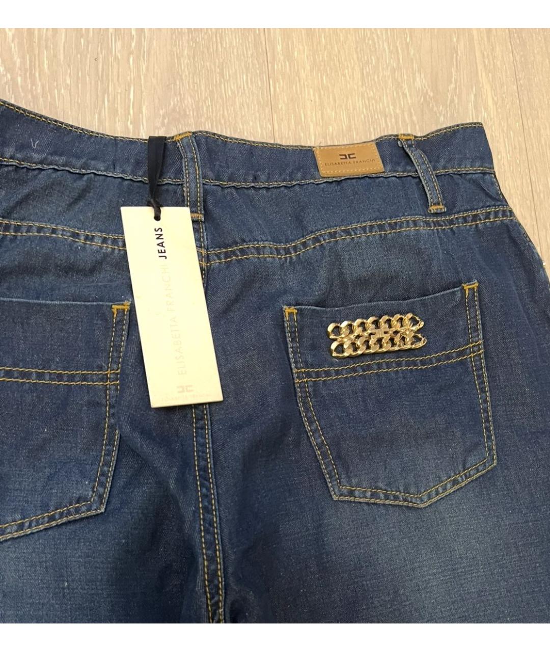 ELISABETTA FRANCHI Синие хлопко-леновые прямые джинсы, фото 4