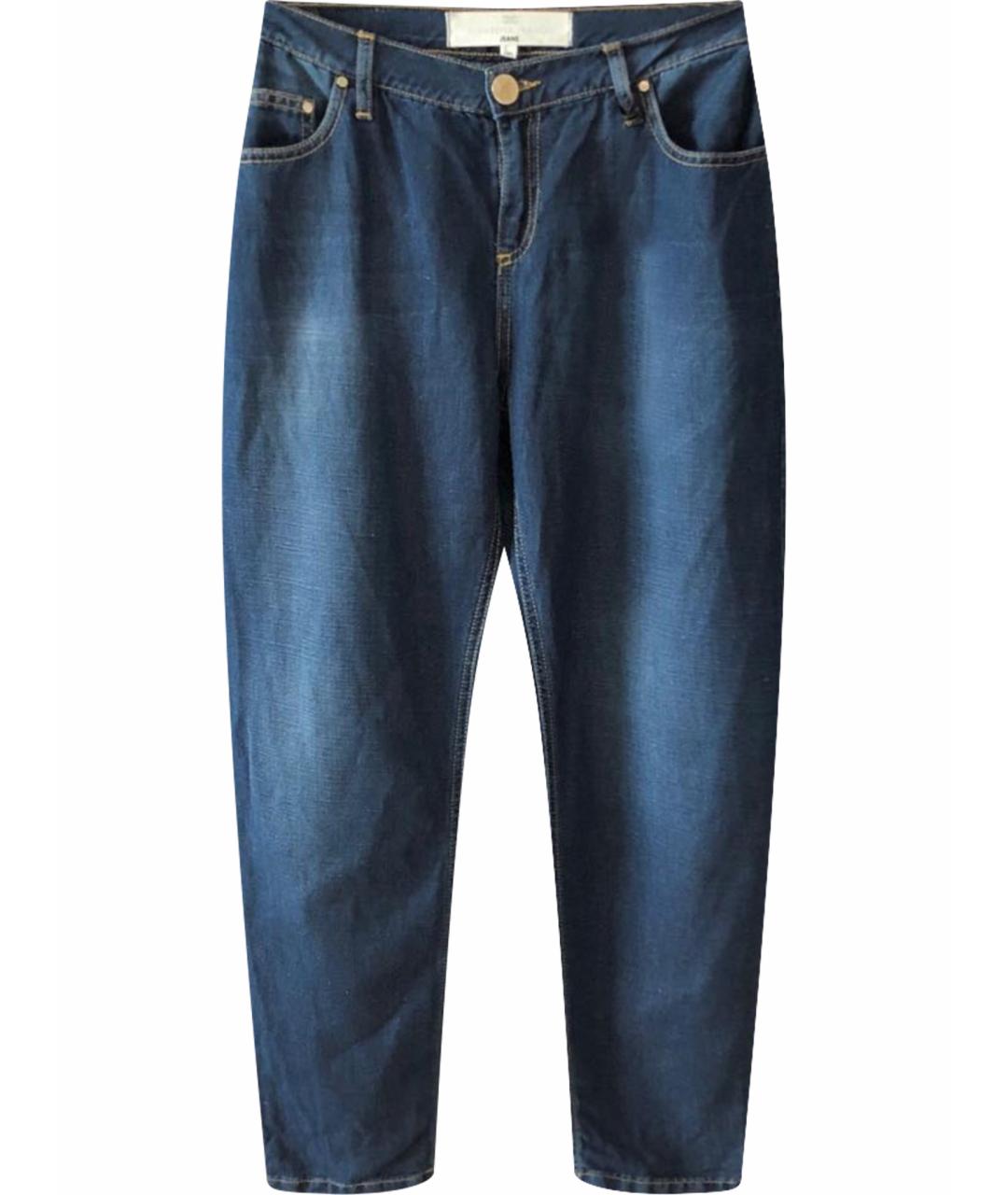 ELISABETTA FRANCHI Синие хлопко-леновые прямые джинсы, фото 1