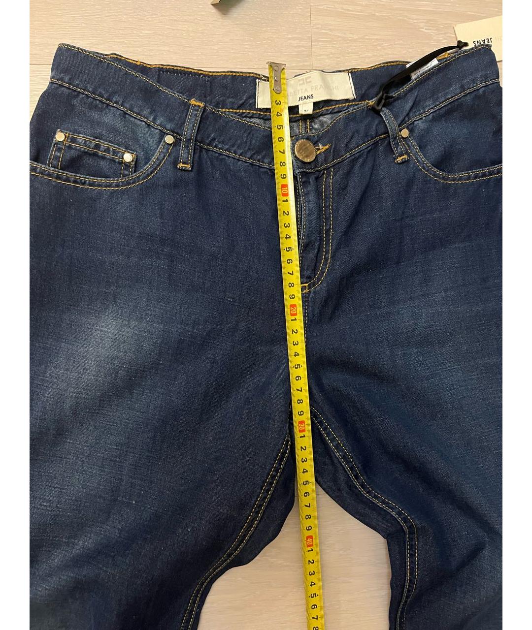 ELISABETTA FRANCHI Синие хлопко-леновые прямые джинсы, фото 7