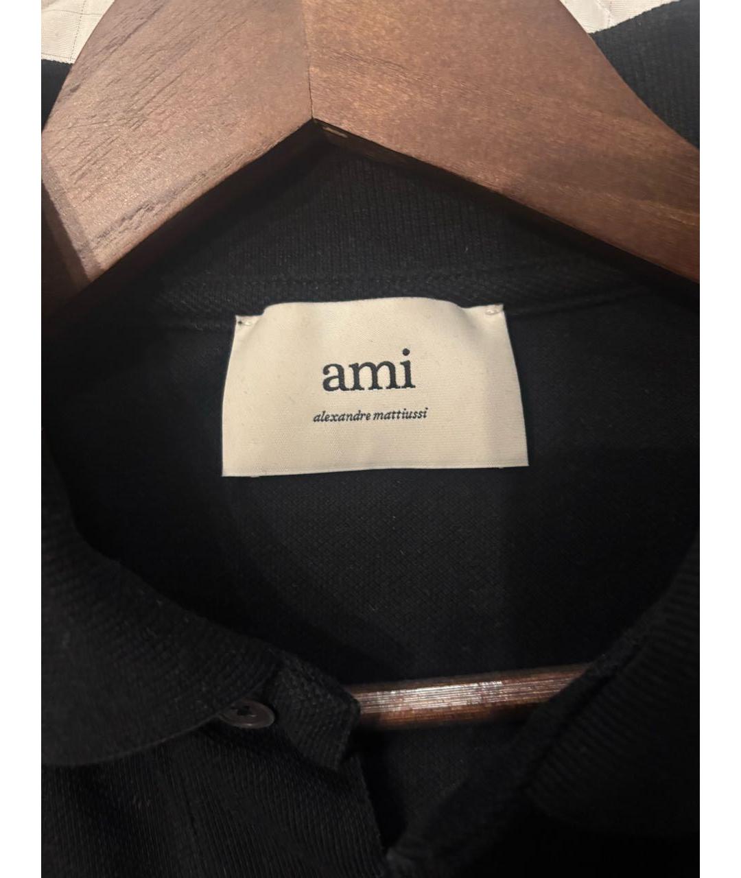 AMI ALEXANDRE MATTIUSSI Черное хлопковое поло с коротким рукавом, фото 2
