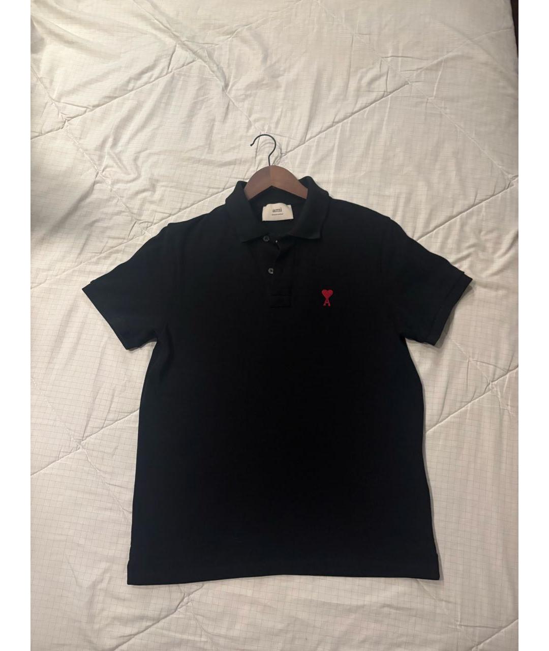 AMI ALEXANDRE MATTIUSSI Черное хлопковое поло с коротким рукавом, фото 4