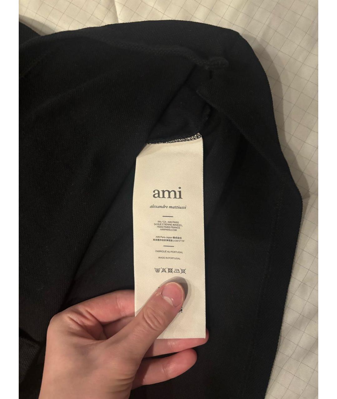 AMI ALEXANDRE MATTIUSSI Черное хлопковое поло с коротким рукавом, фото 3