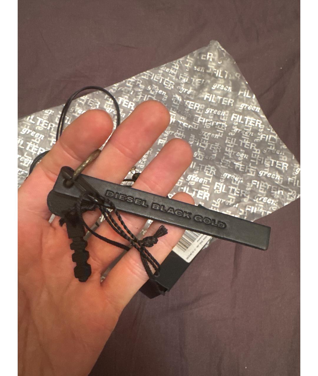 DIESEL BLACK GOLD Черная кожаная цепочка/подвеска, фото 6