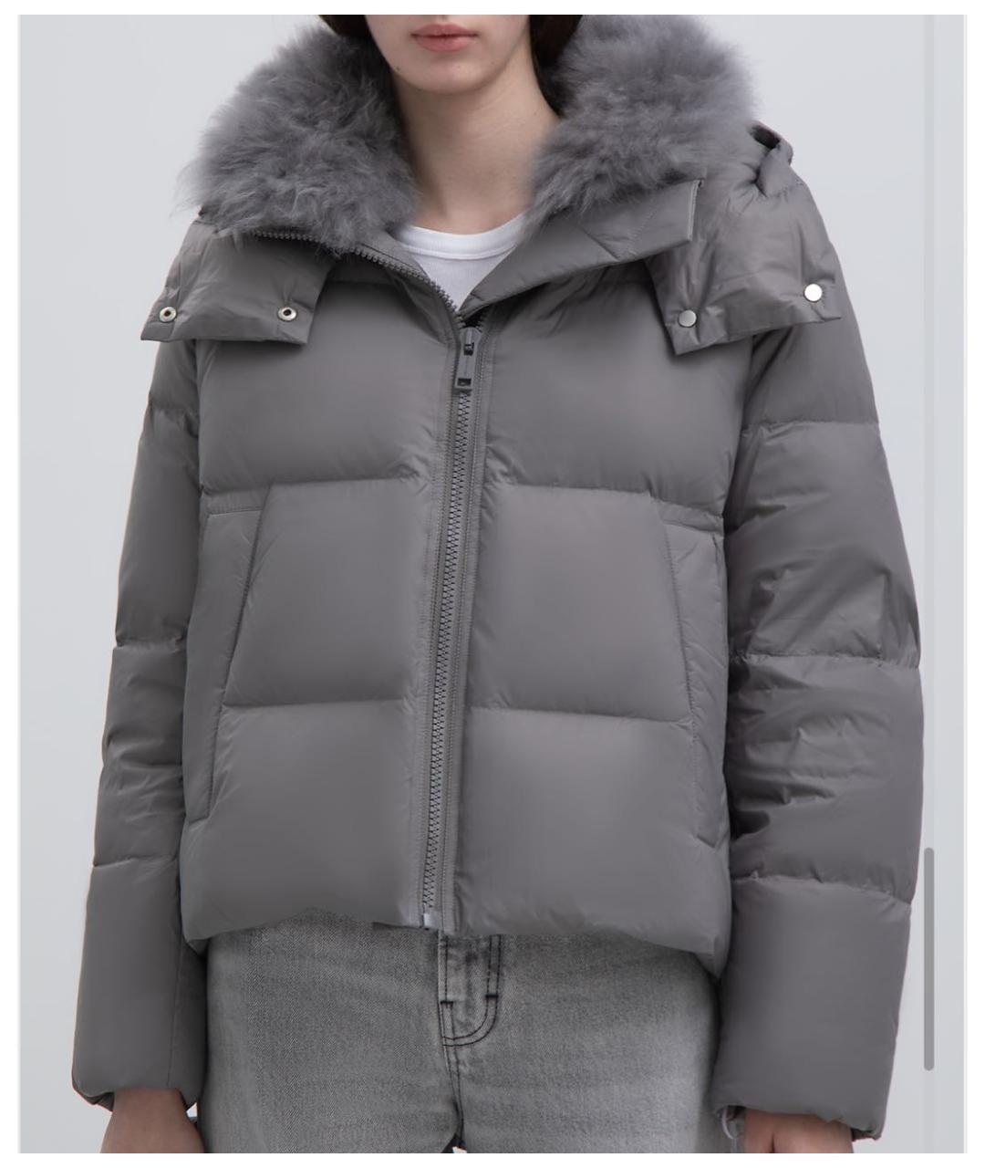 YVES SALOMON Серый полиэстеровый пуховик, фото 7