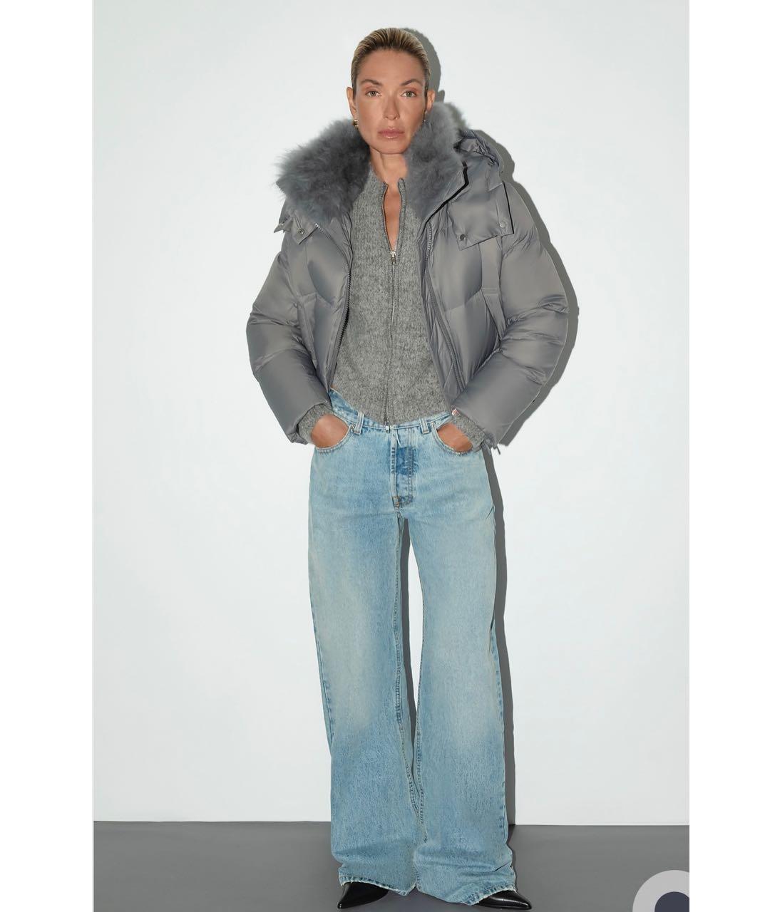 YVES SALOMON Серый полиэстеровый пуховик, фото 5