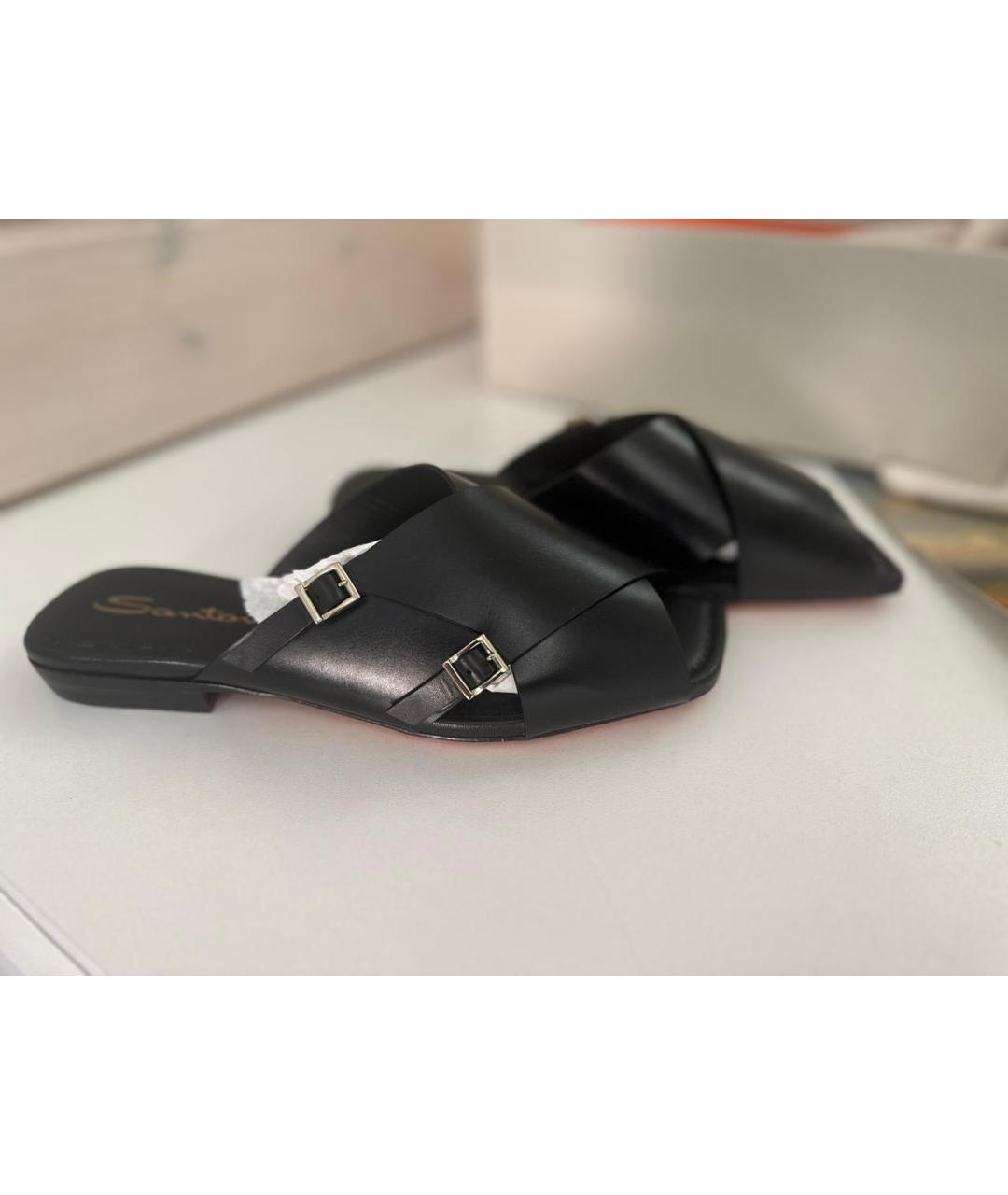 SANTONI Черные кожаные босоножки, фото 6