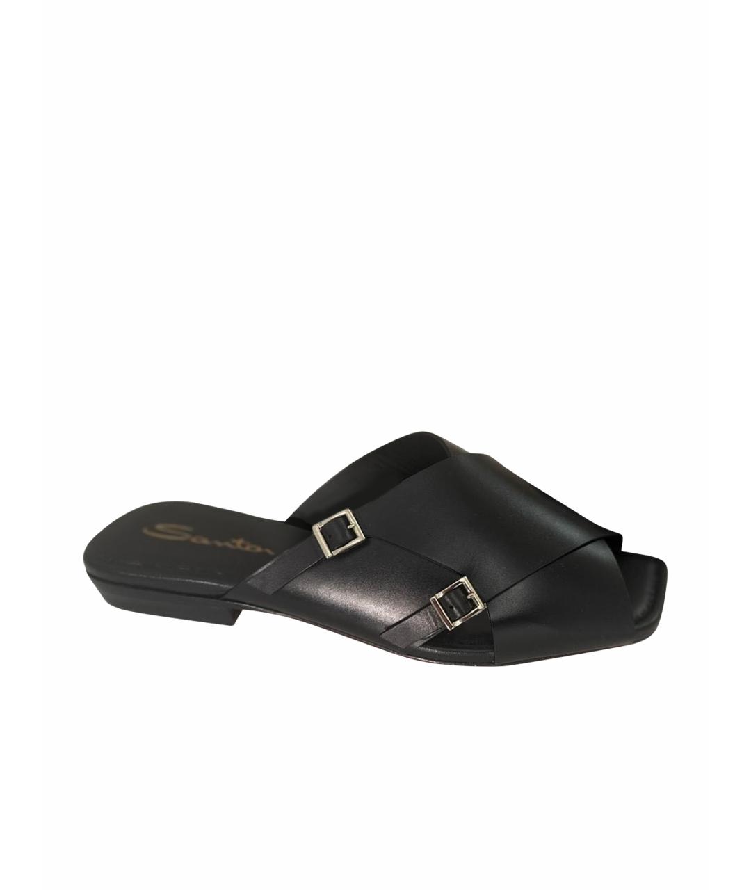 SANTONI Черные кожаные босоножки, фото 1