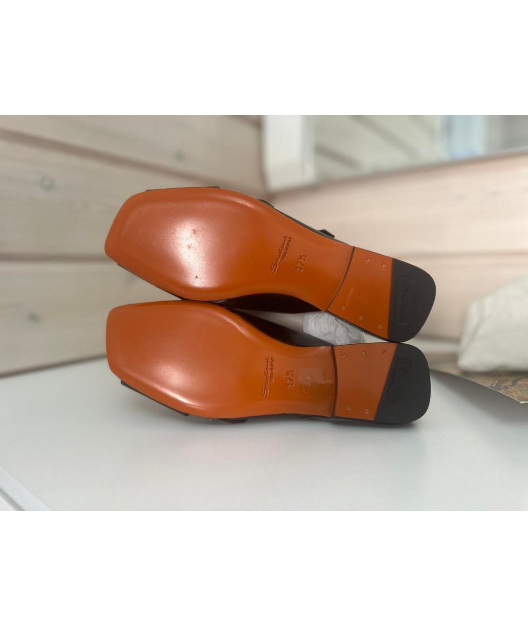 SANTONI Черные кожаные босоножки, фото 4