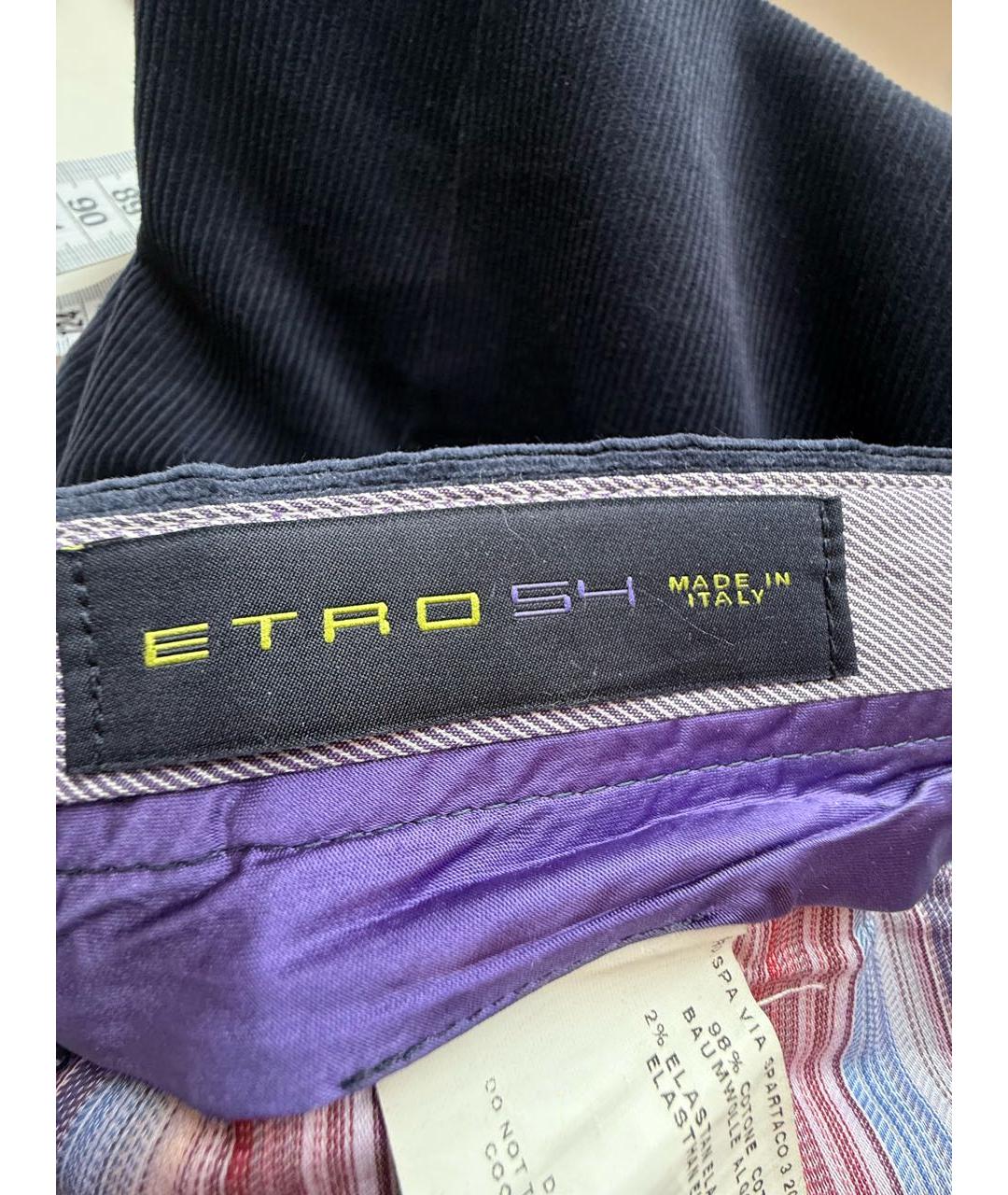 ETRO Темно-синие хлопко-эластановые повседневные брюки, фото 5