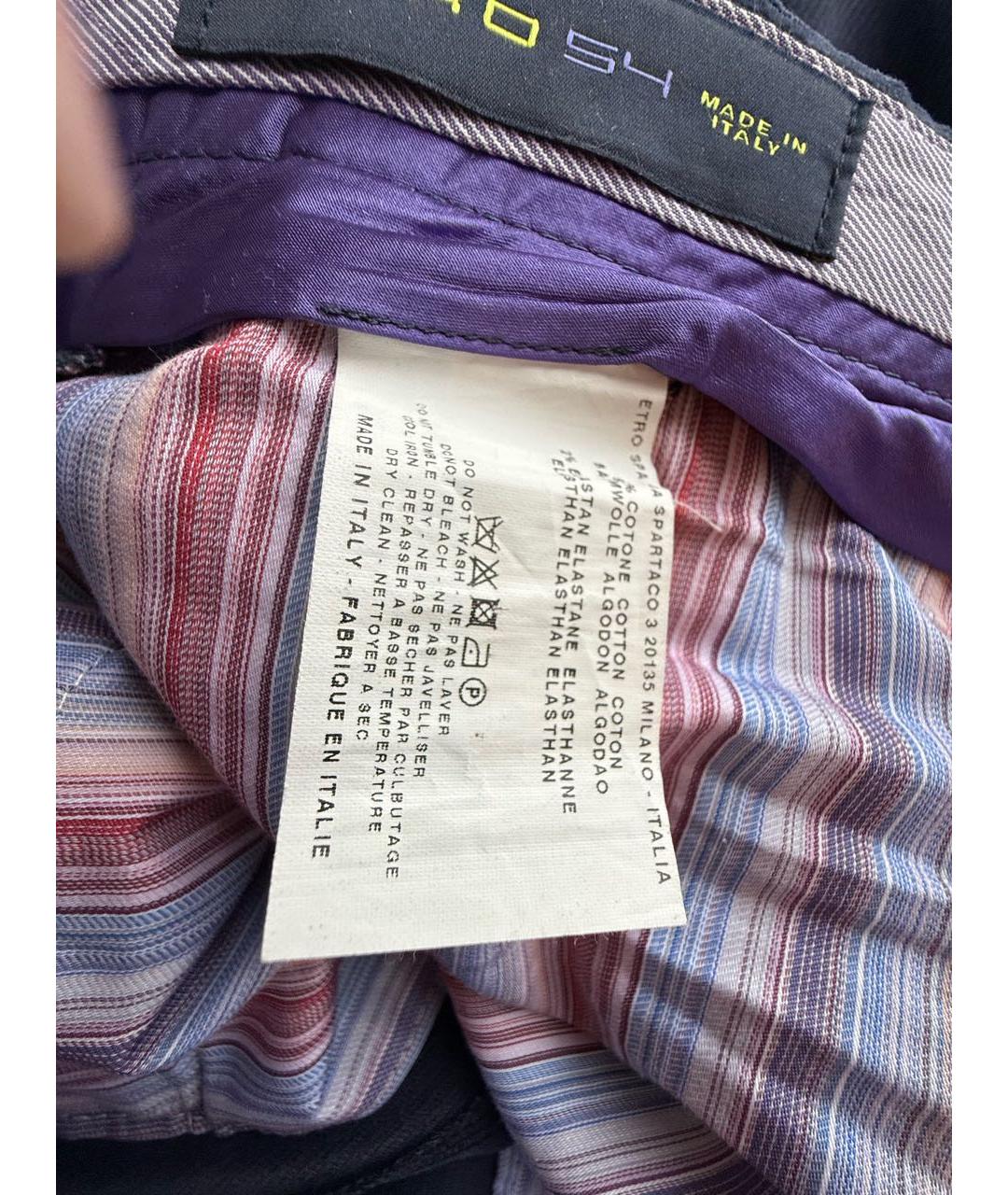 ETRO Темно-синие хлопко-эластановые повседневные брюки, фото 6