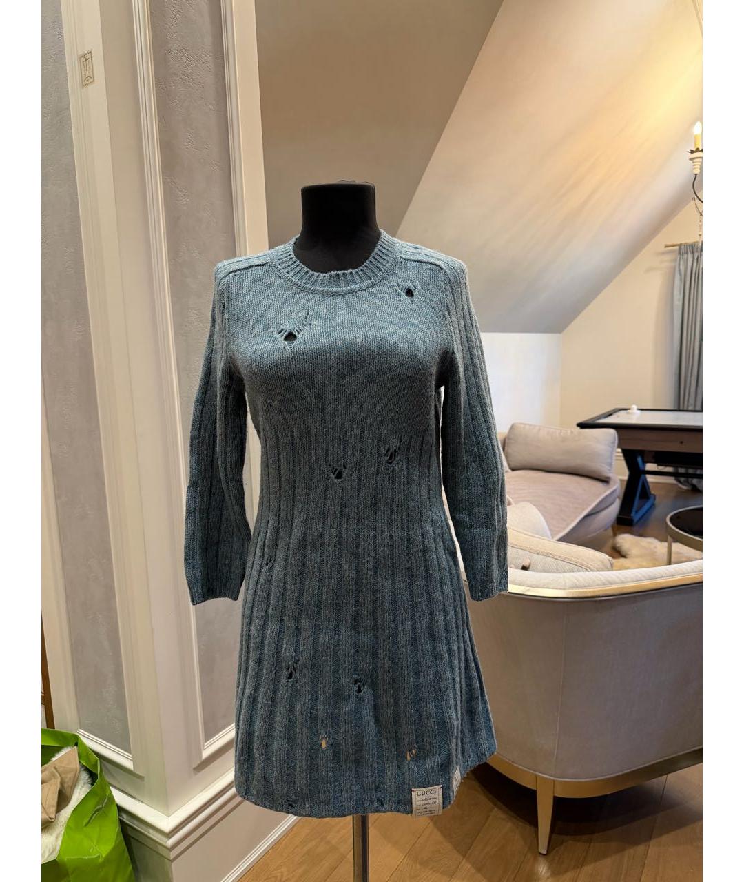 GUCCI Зеленые шерстяное повседневное платье, фото 3