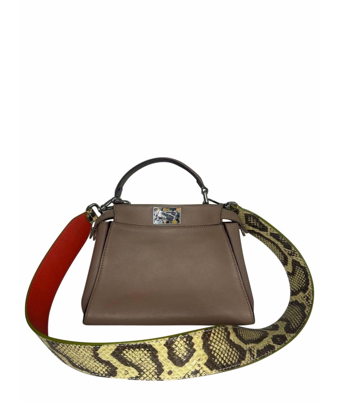 FENDI Бежевая кожаная сумка с короткими ручками, фото 1