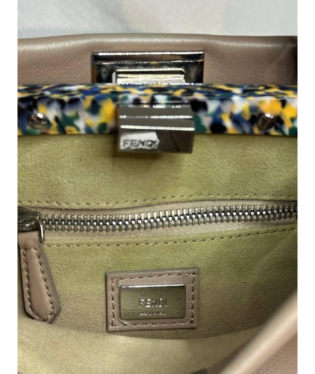 FENDI Бежевая кожаная сумка с короткими ручками, фото 5