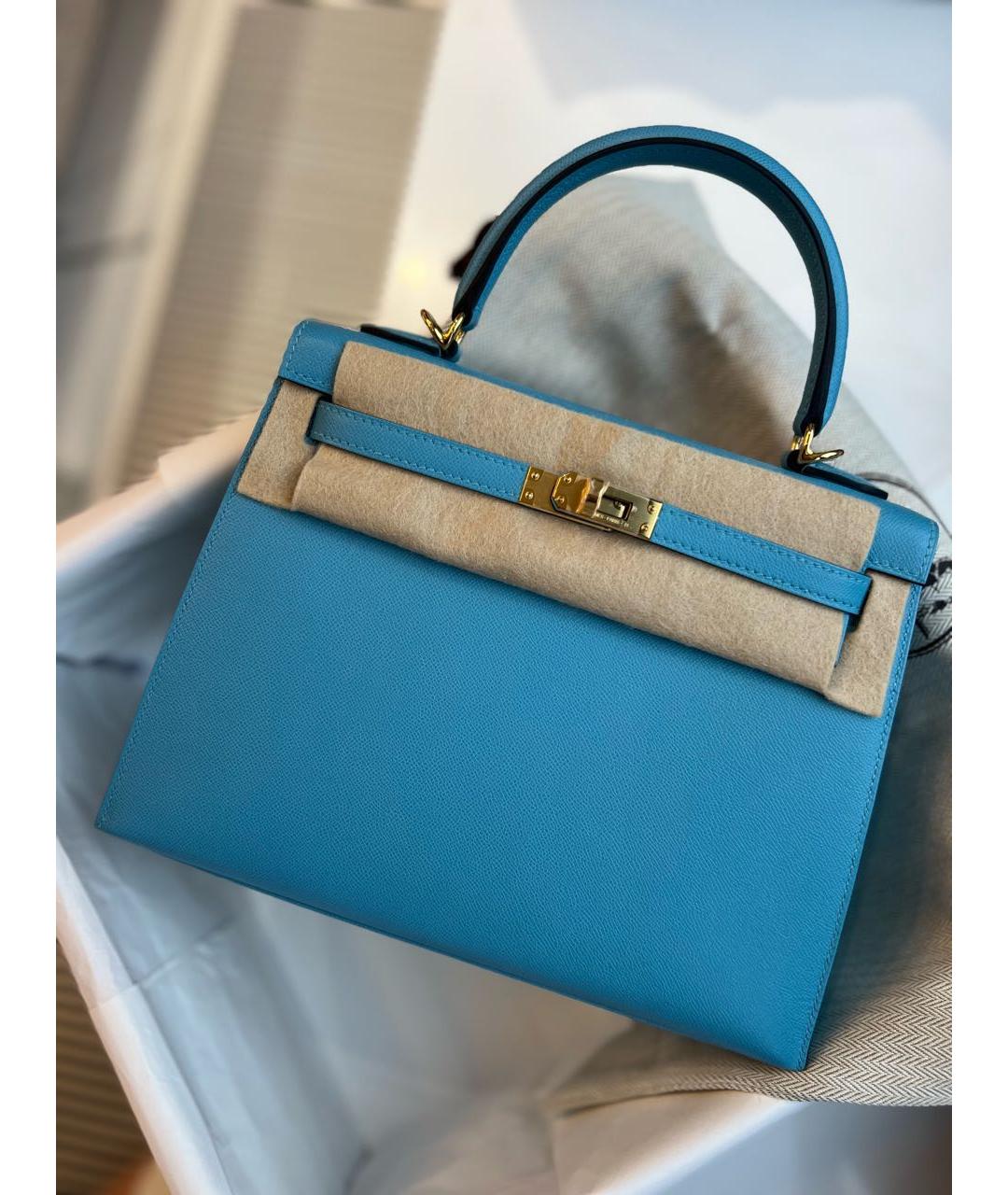 HERMES Голубая кожаная сумка с короткими ручками, фото 2
