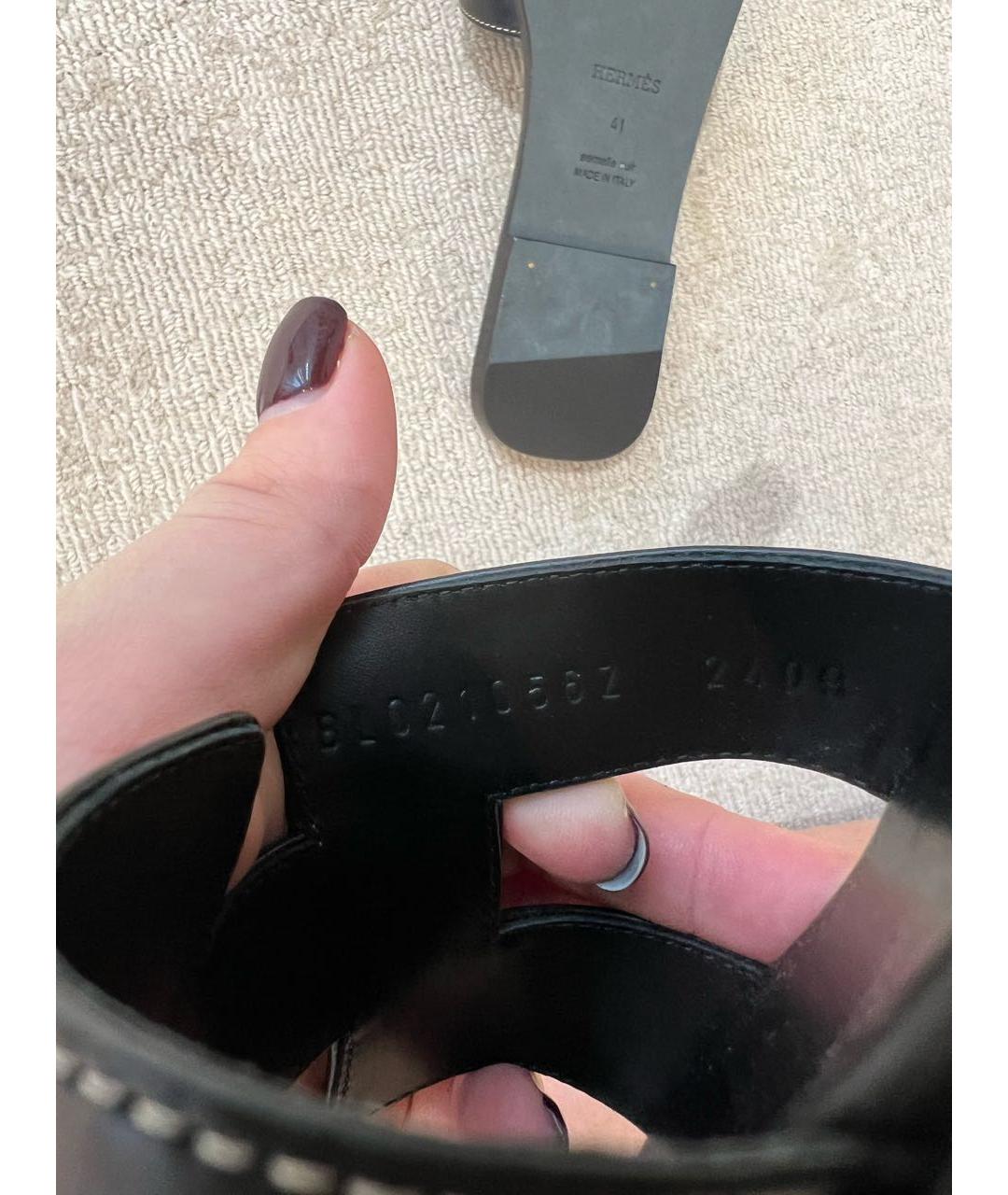 HERMES Черные кожаные шлепанцы, фото 4