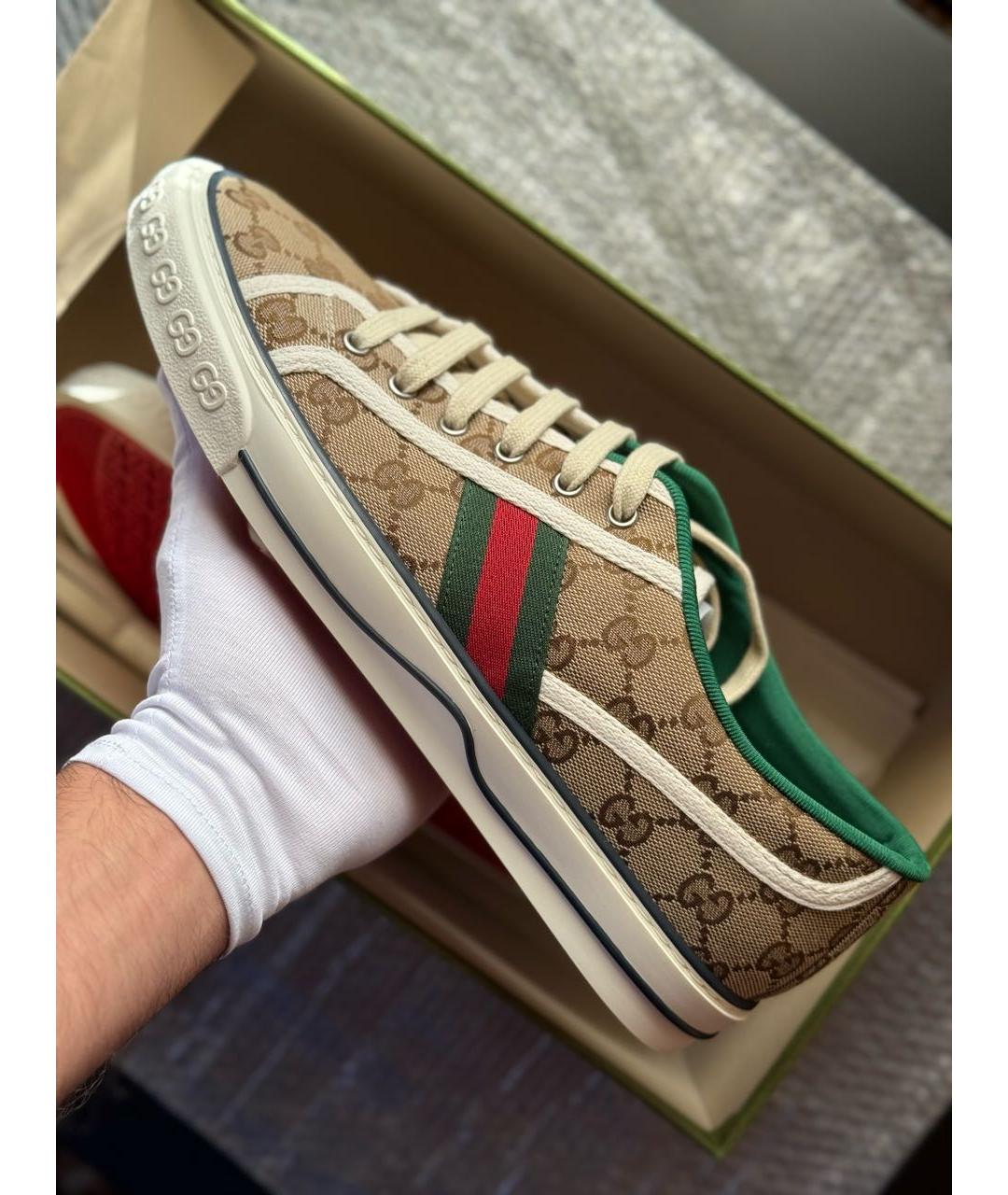 GUCCI Бежевые текстильные низкие кроссовки / кеды, фото 4