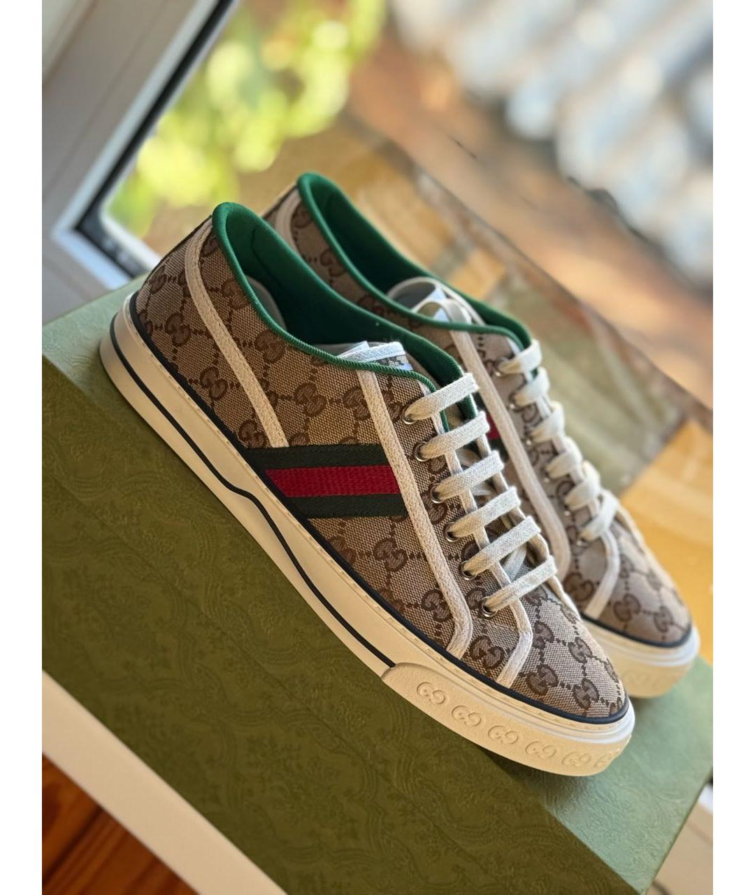 GUCCI Бежевые текстильные низкие кроссовки / кеды, фото 5