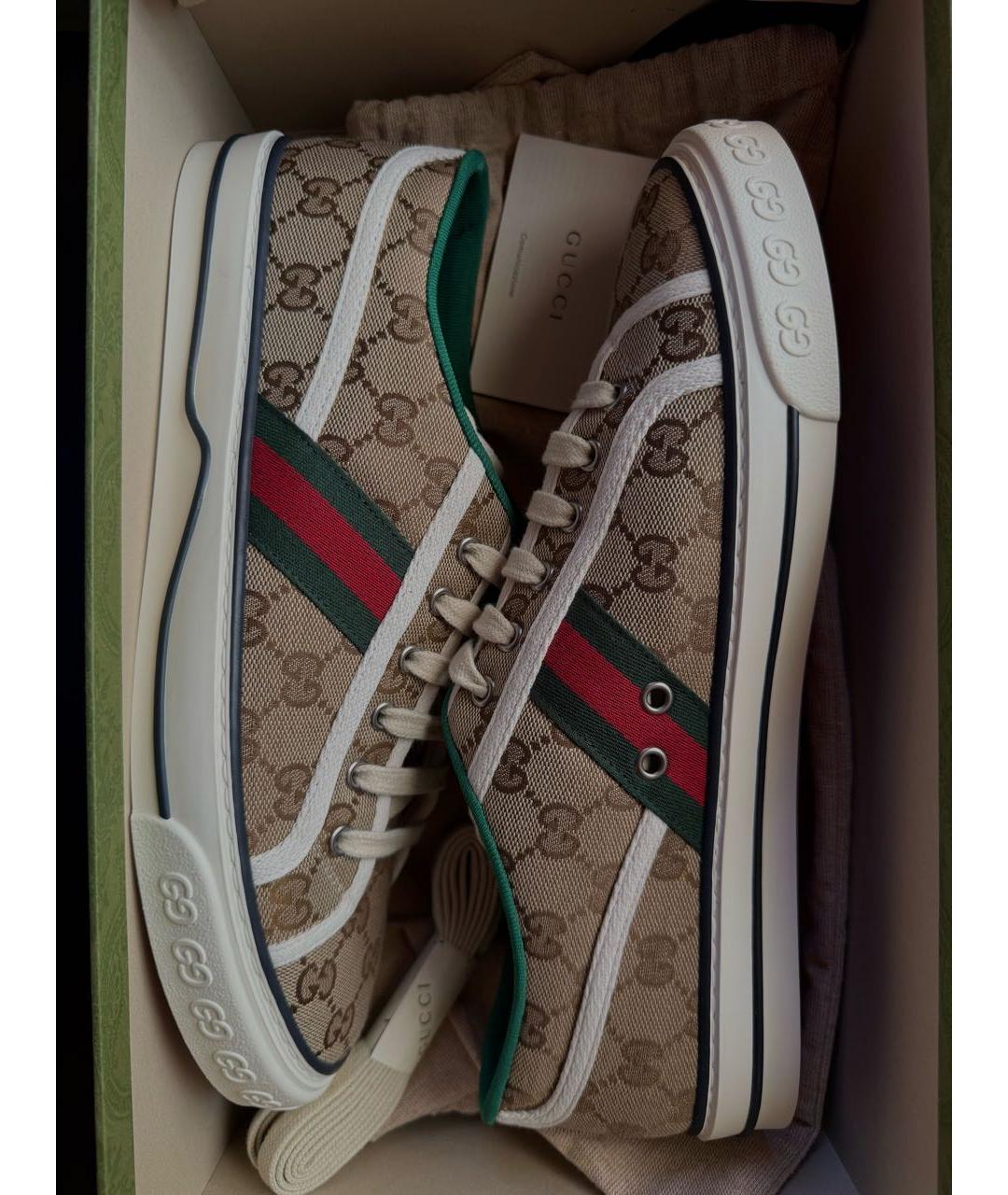 GUCCI Бежевые текстильные низкие кроссовки / кеды, фото 2