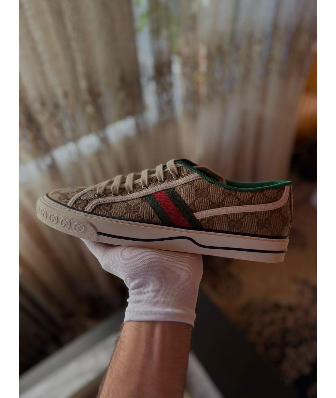 GUCCI Бежевые текстильные низкие кроссовки / кеды, фото 3