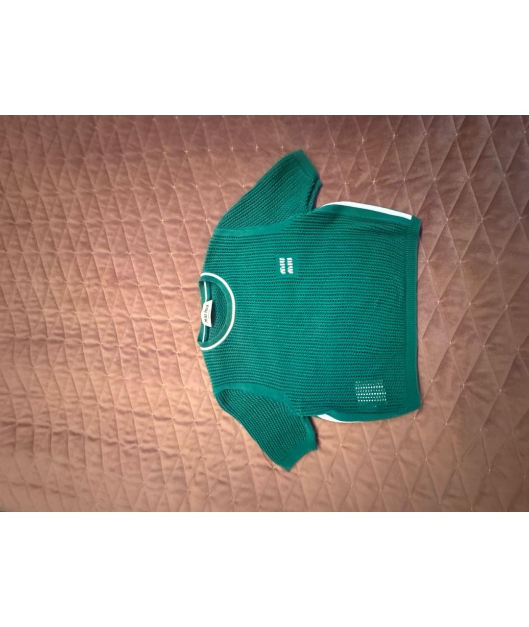 MIU MIU Зеленая хлопковая футболка, фото 5