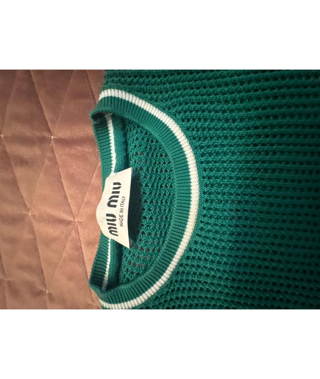 MIU MIU Зеленая хлопковая футболка, фото 3