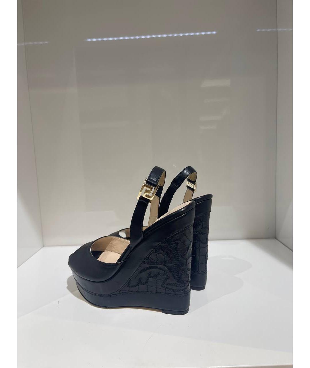 VERSACE Черные кожаные босоножки, фото 3