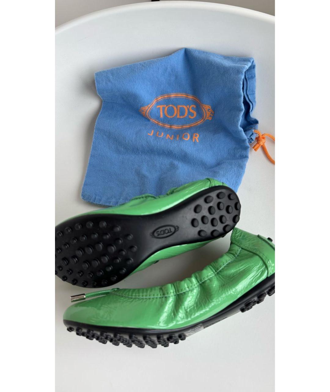 TOD'S Зеленые балетки из лакированной кожи, фото 6