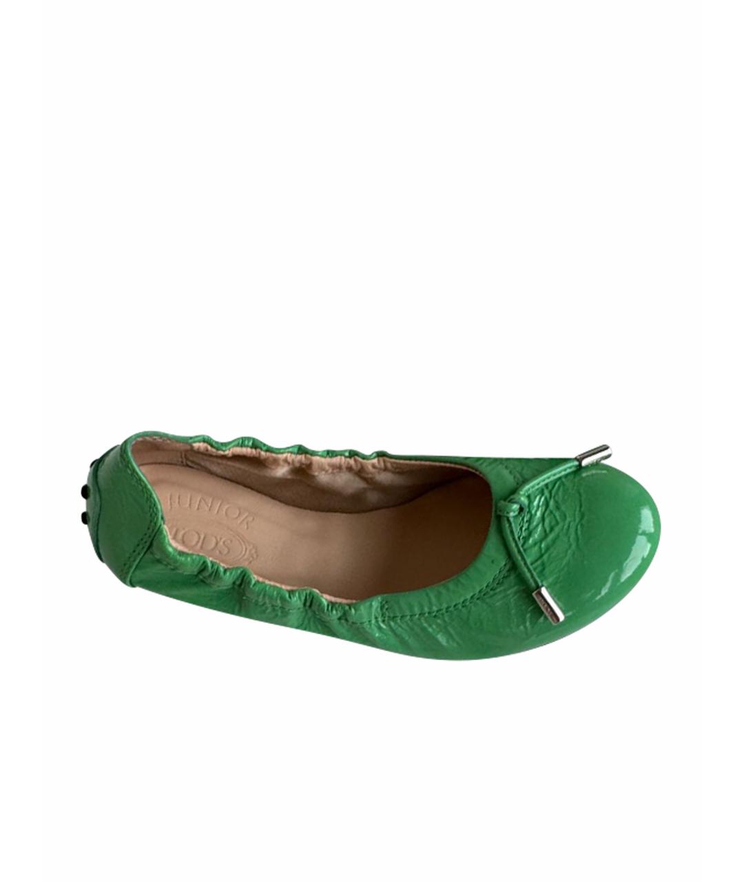 TOD'S Зеленые балетки из лакированной кожи, фото 1