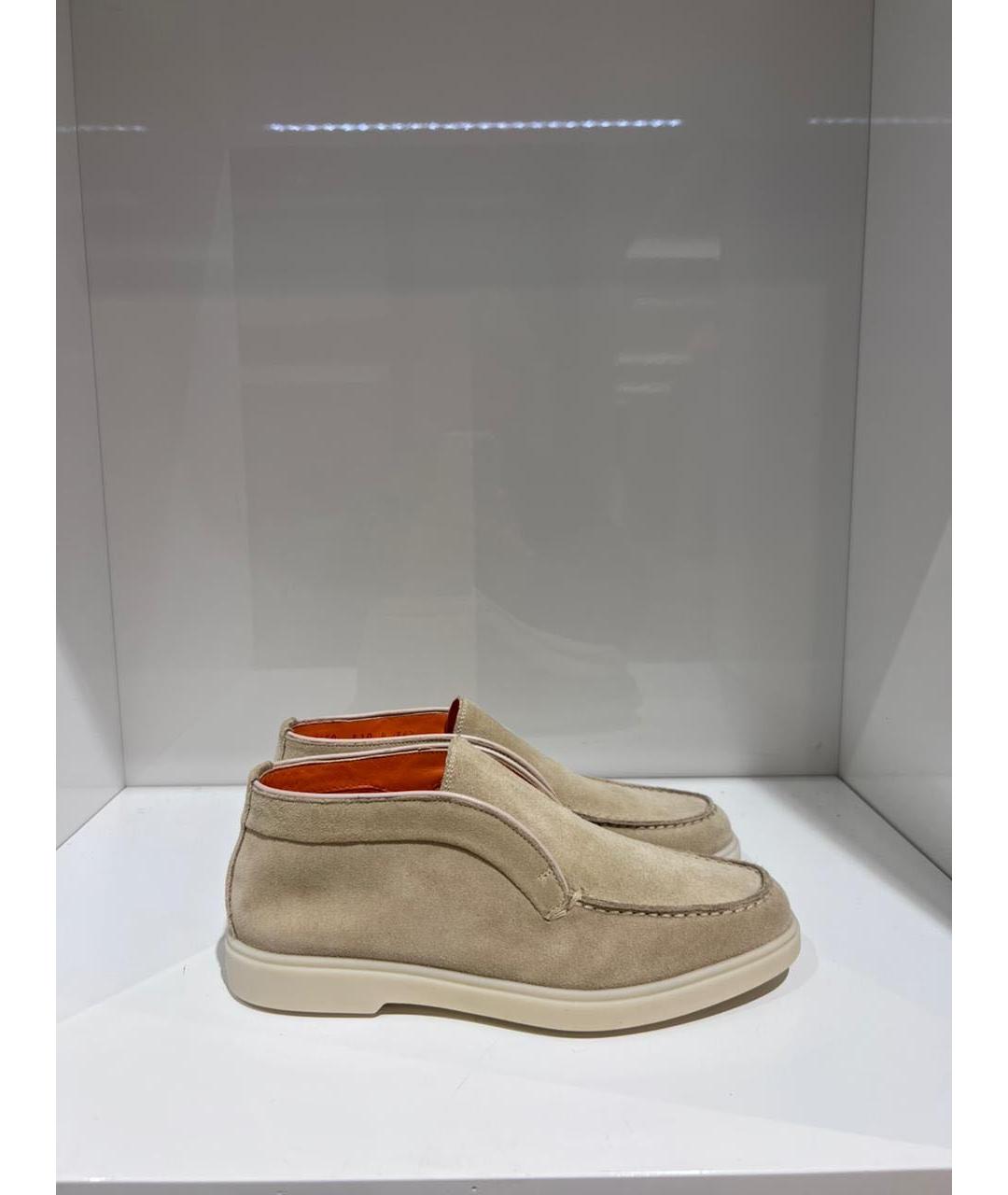 SANTONI Бежевые замшевые лоферы, фото 4
