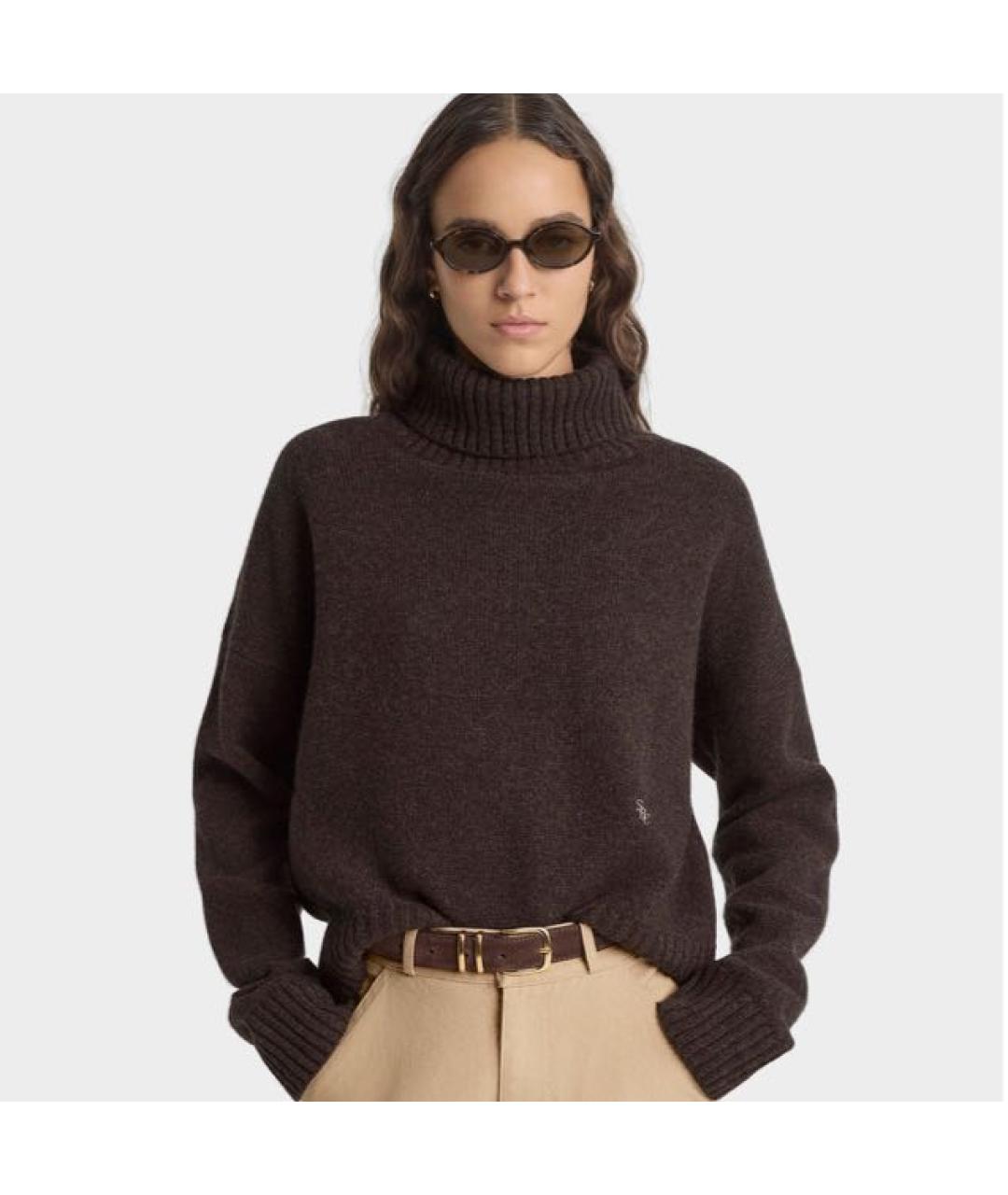 SPORTY AND RICH Коричневый шерстяной джемпер / свитер, фото 3