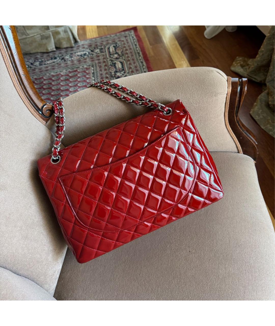 CHANEL Красная сумка через плечо из лакированной кожи, фото 4