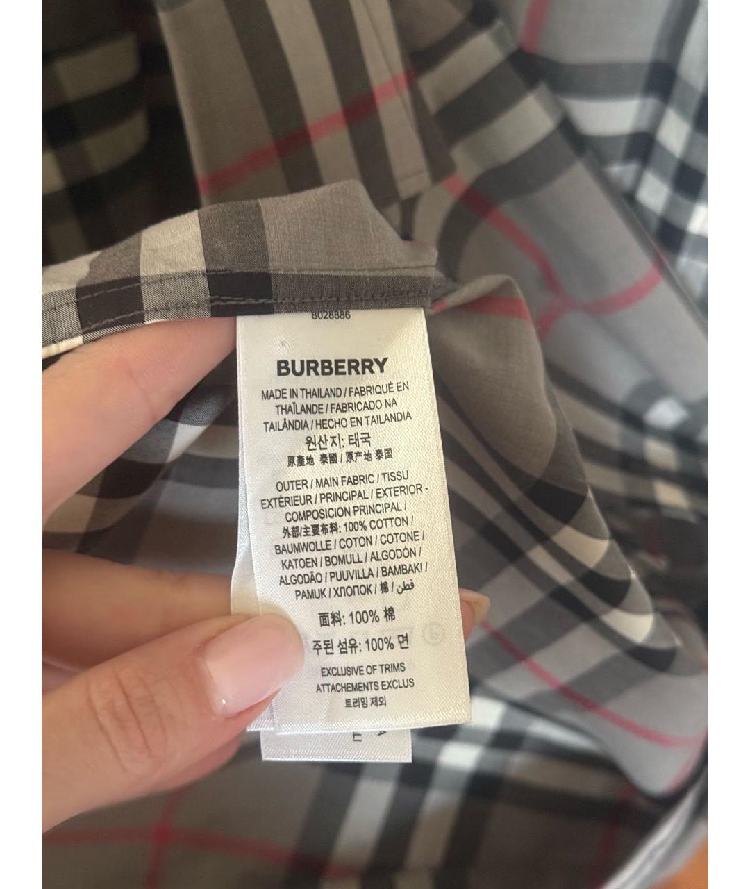 BURBERRY Серая хлопковая кэжуал рубашка, фото 4