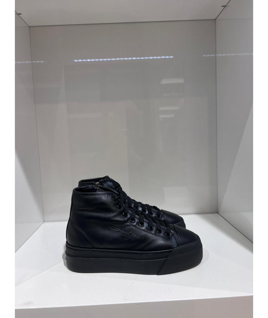 SANTONI Черные кожаные кеды, фото 4